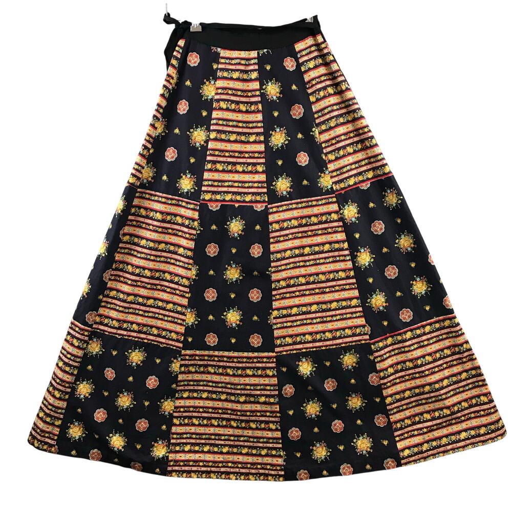 Vintage 70s Mr. Hank Patchwork Mixed Fabric Long Skirt wrap